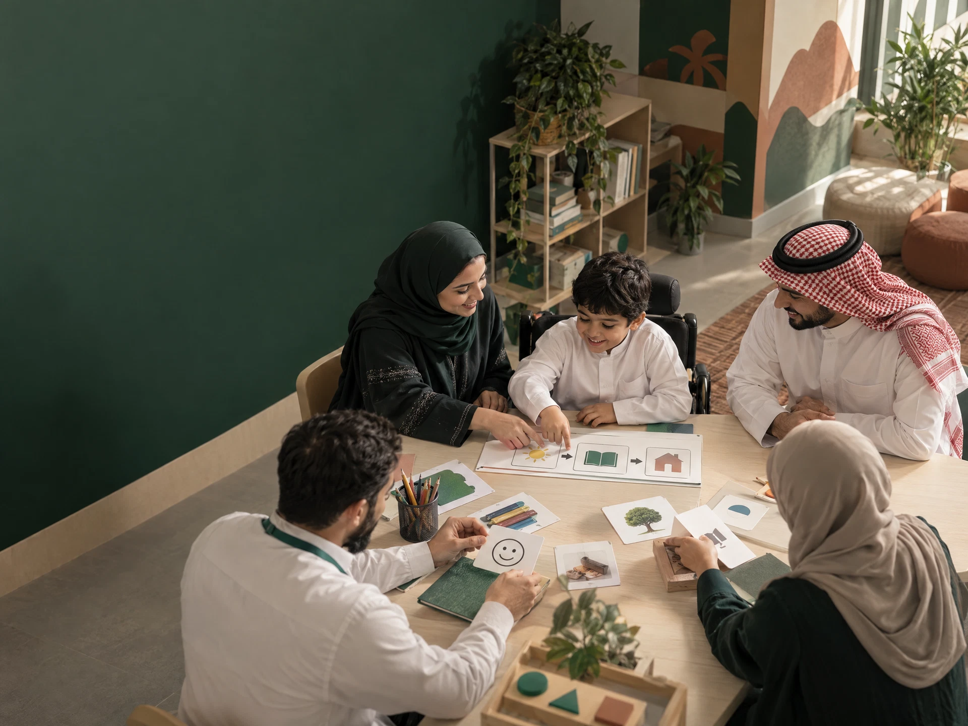 طالب سعودي وفريق المدرسة والأسرة يتعاونون حول خطة تعلم